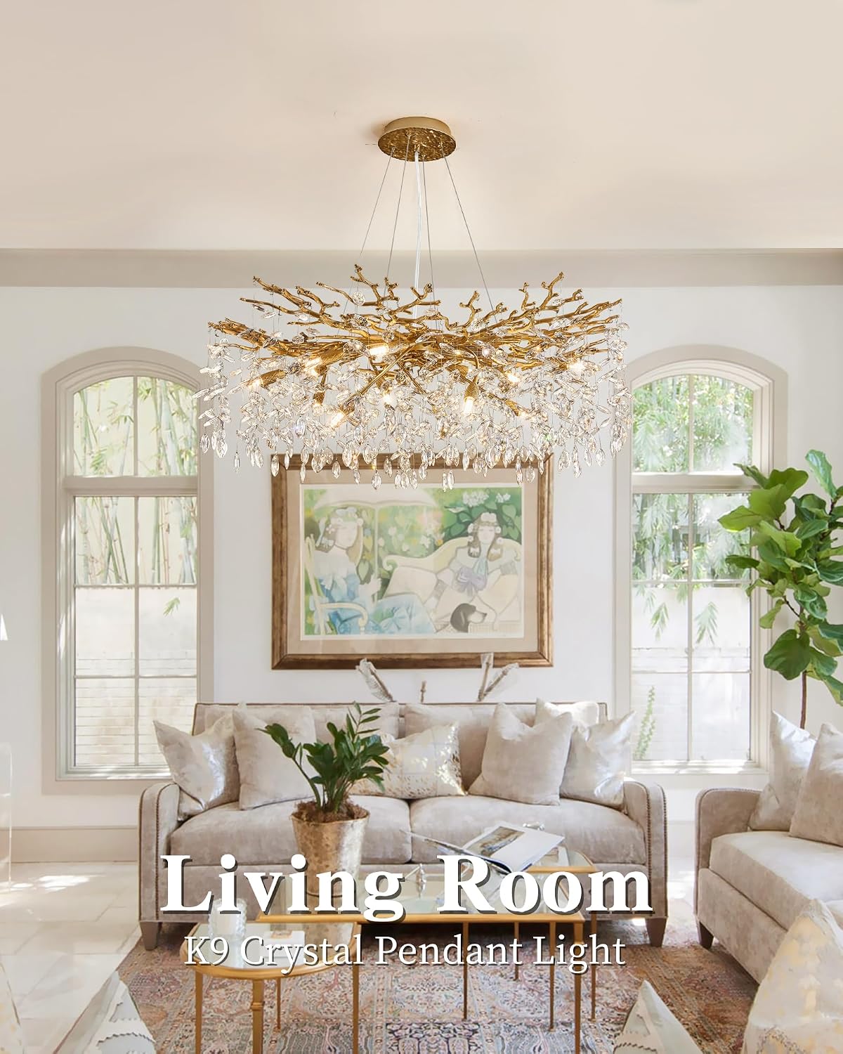 Modern Tree Branch Crystal Chandelier Luxury Gold Crystal Pendant Lighting 40" Contemporary 14-Light Chandeliers for Dining Room Kitchen Bedroom Living Room