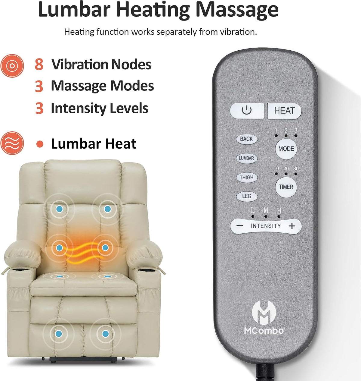 MCombo Large Dual Motor Power Lift Recliner Chair for Elderly 7896