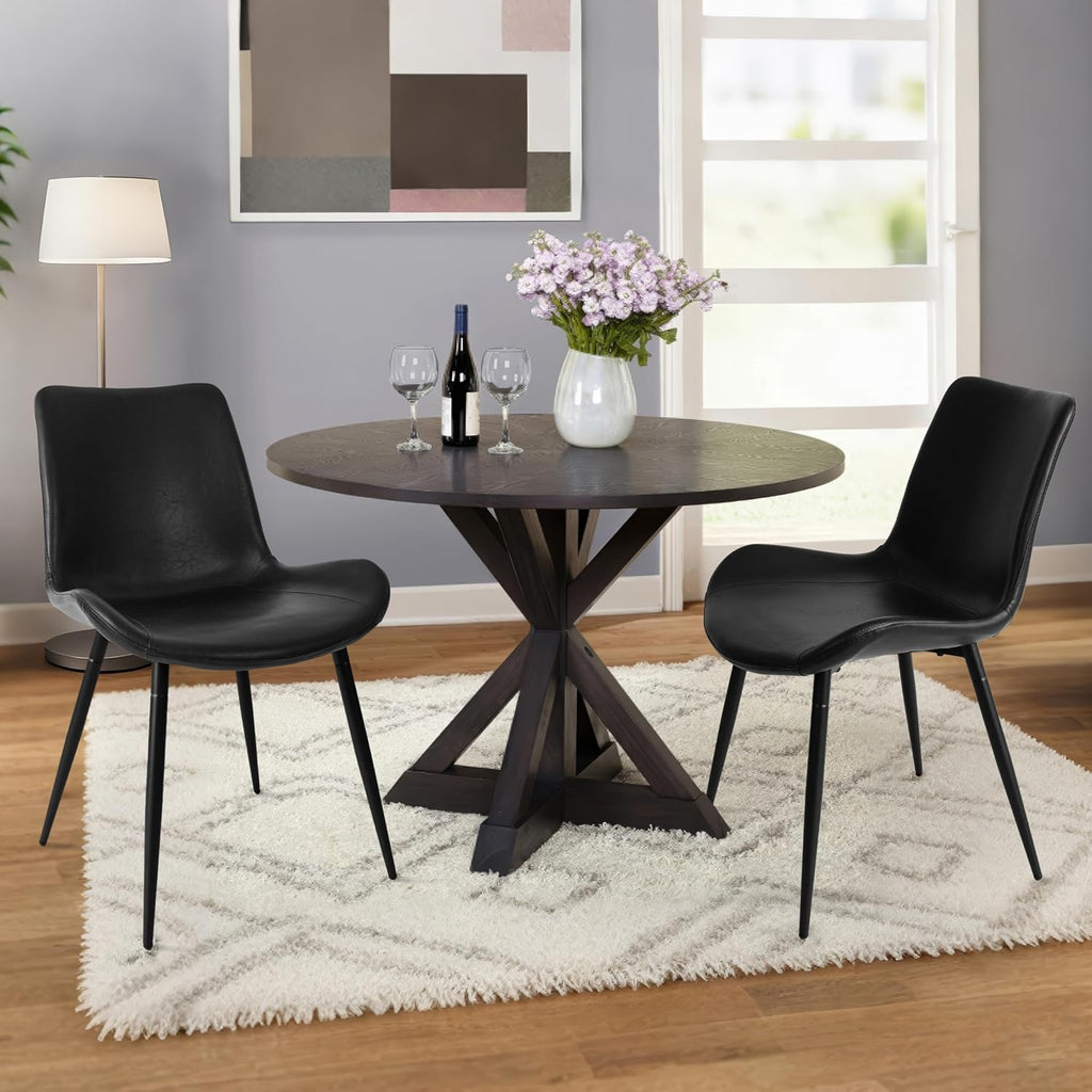 CangLong Modern Dining Chairs Set of 2, Faux Leather Upholstered Armless Accent Chairs with Soft Backrest & Metal Legs, for Living Room Meeting Room, Black