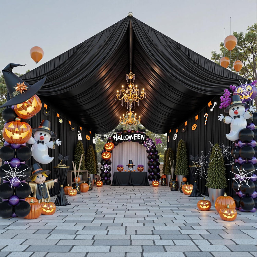 4 Panels 5ftx30ft Black Ceiling Drapes for Halloween Parties