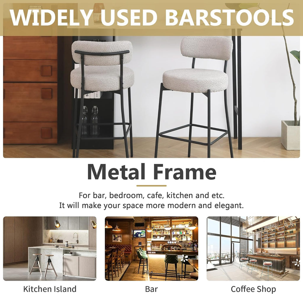 DYHOME Bar Stools Set of 4,Gray 28 Inch Counter Height Bar Stools with Back, Upholstered Boucle Barstools,Mid-Century Modern Bar Chairs for Kitchen Island, Dining Room,Living Room