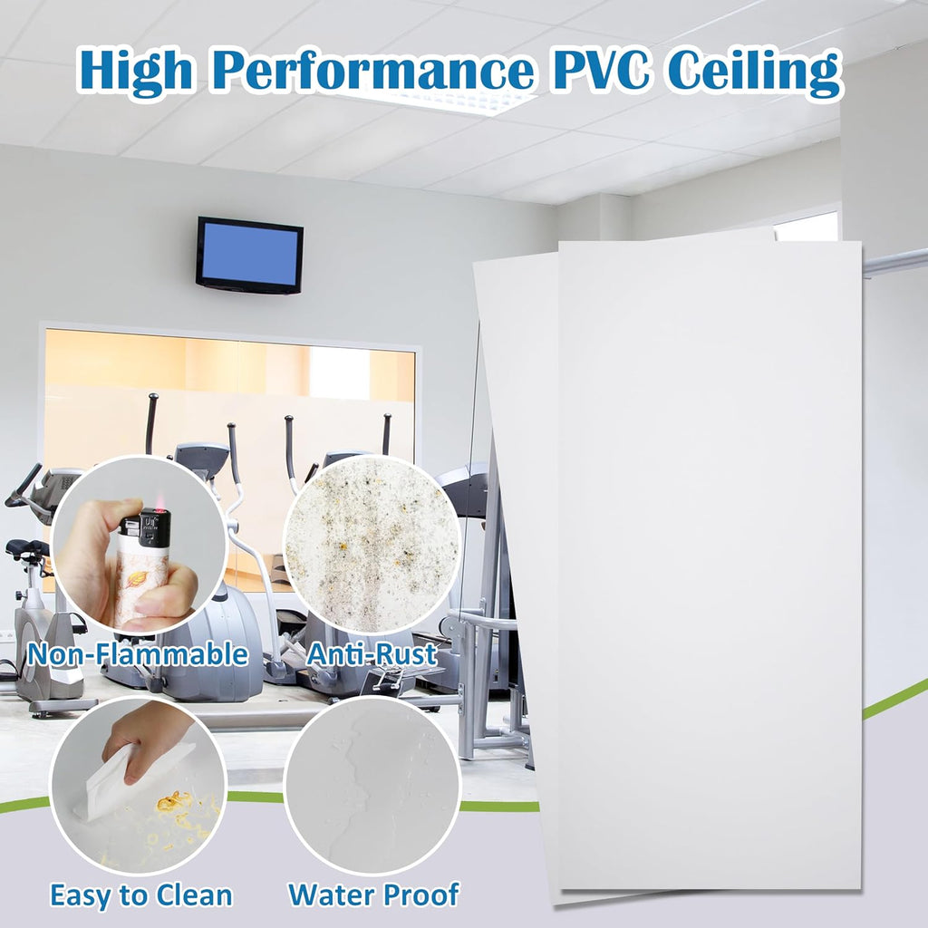 Sunnyglade 10 Pack Drop Ceiling Tile 2ft x 4ft White PVC Ceiling Panel