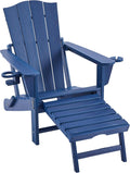 Yaheetech Adirondack Chairs 1pcs Outdoor Folding Set with Ottoman,Navy Blue