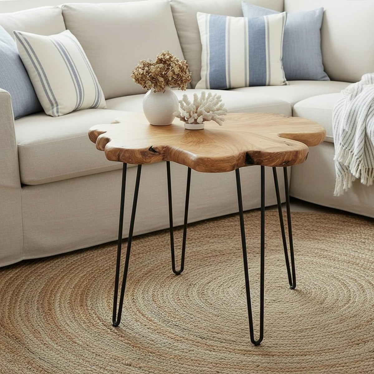 WELLAND Flower-Shaped Live Edge Cedar Coffee Table 32" W x 32" D x 20.5" H