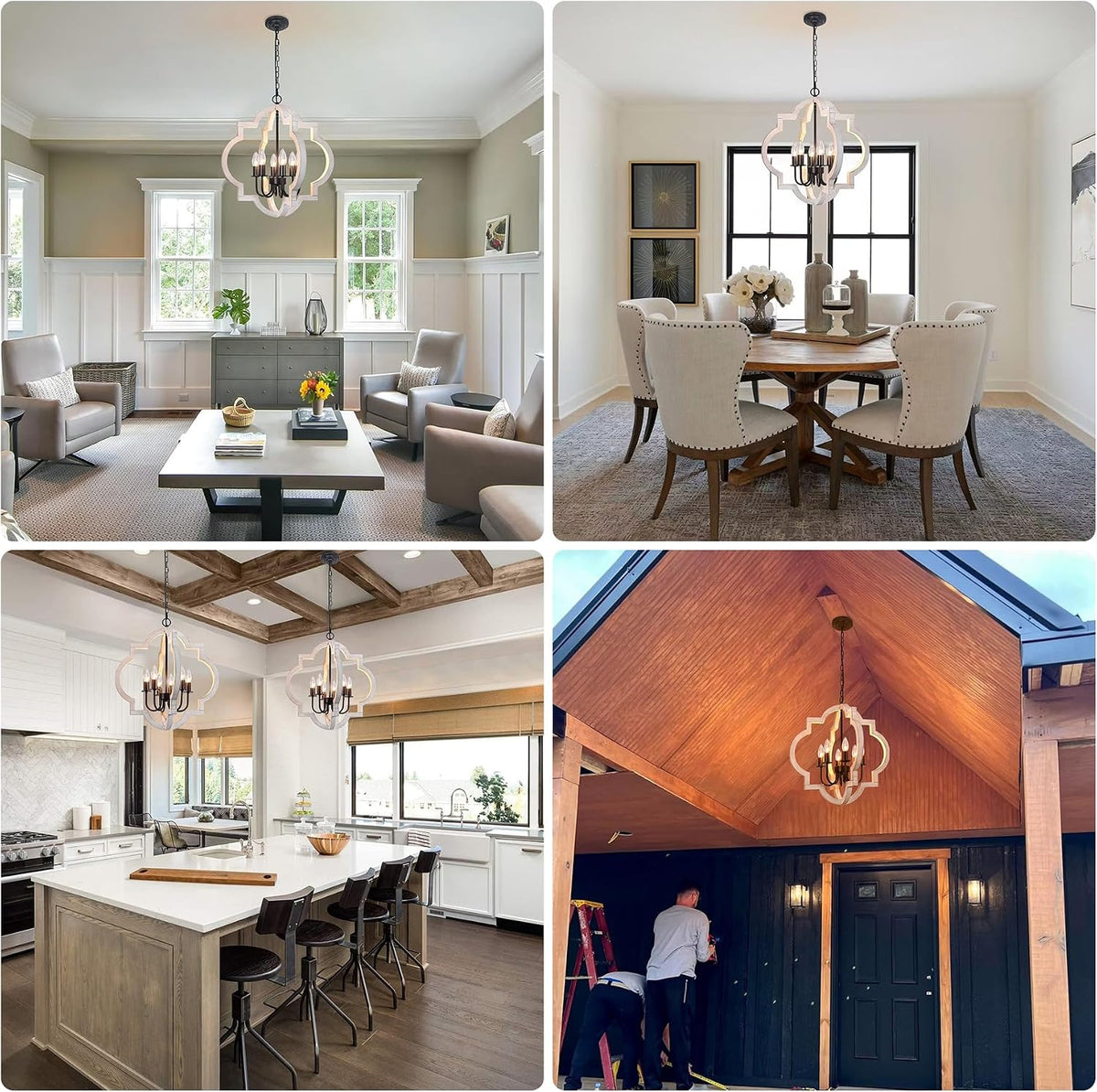 21.65'' farmhouse chandelier, 6 light rustic dining room, side view