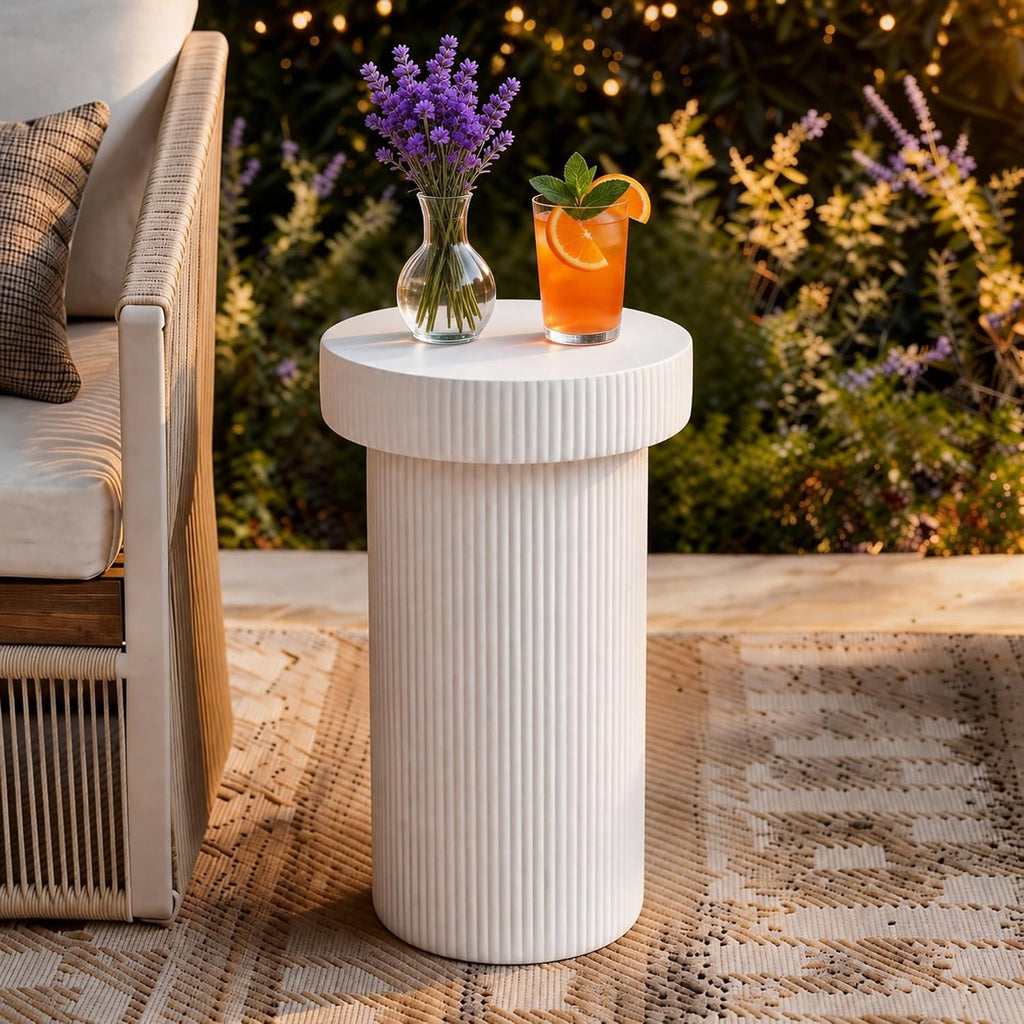 24" Pedestal Side Table, Round Fluted 3-in-1 Coffee Accent Table