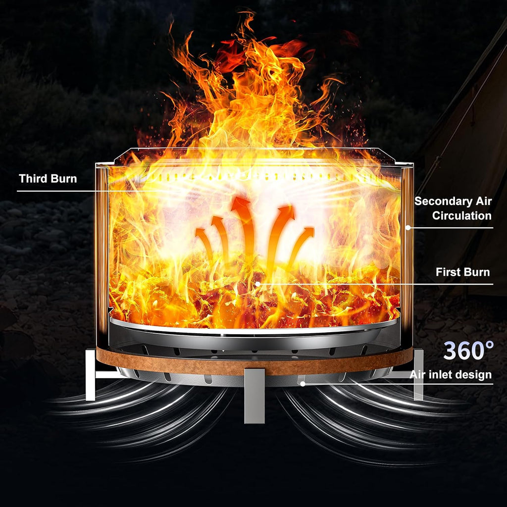 outvue 27 inch stainless steel smokeless fire pit, side view