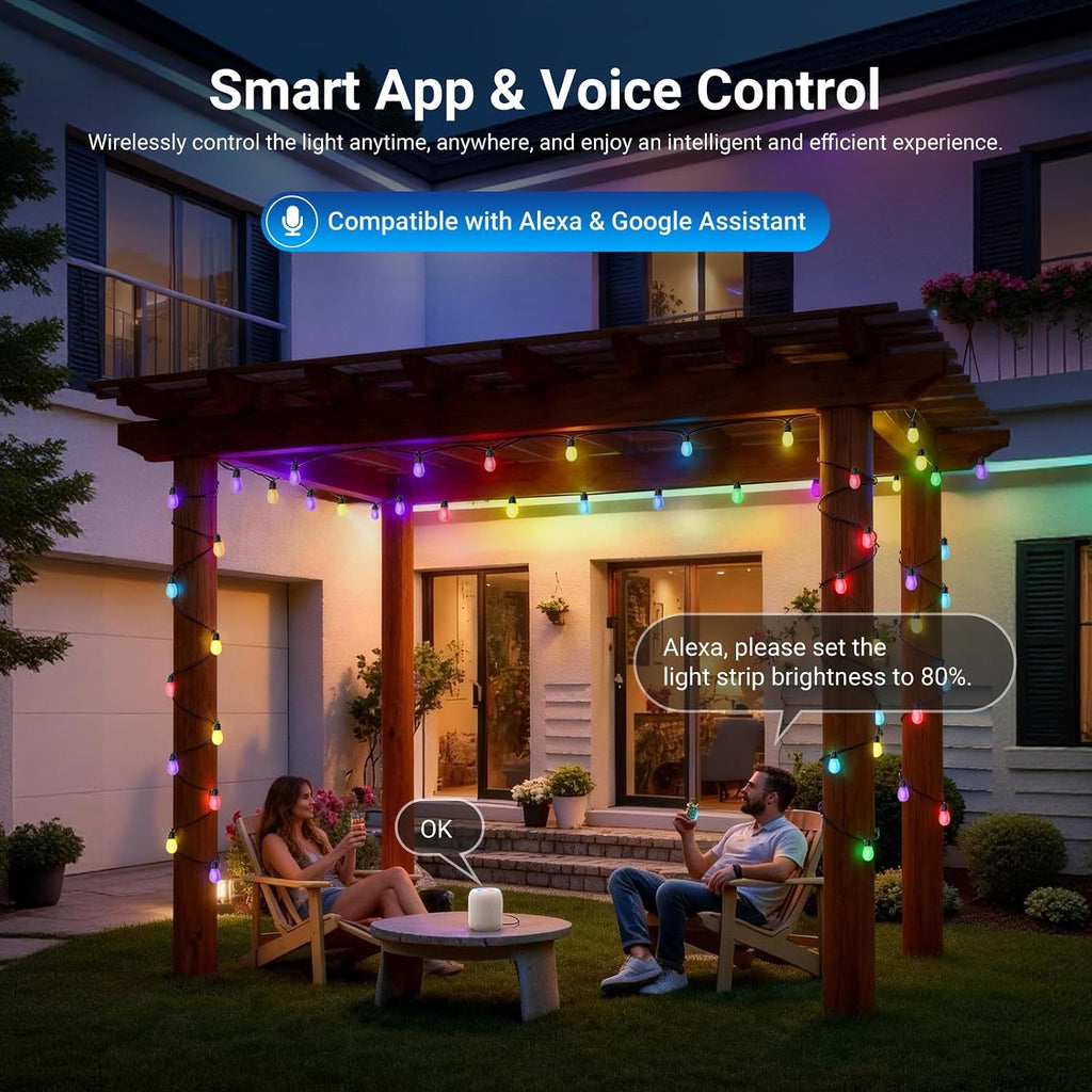 NEEWER 48ft Outdoor String Lights, App Control Smart AI RGBW Hanging, NR01