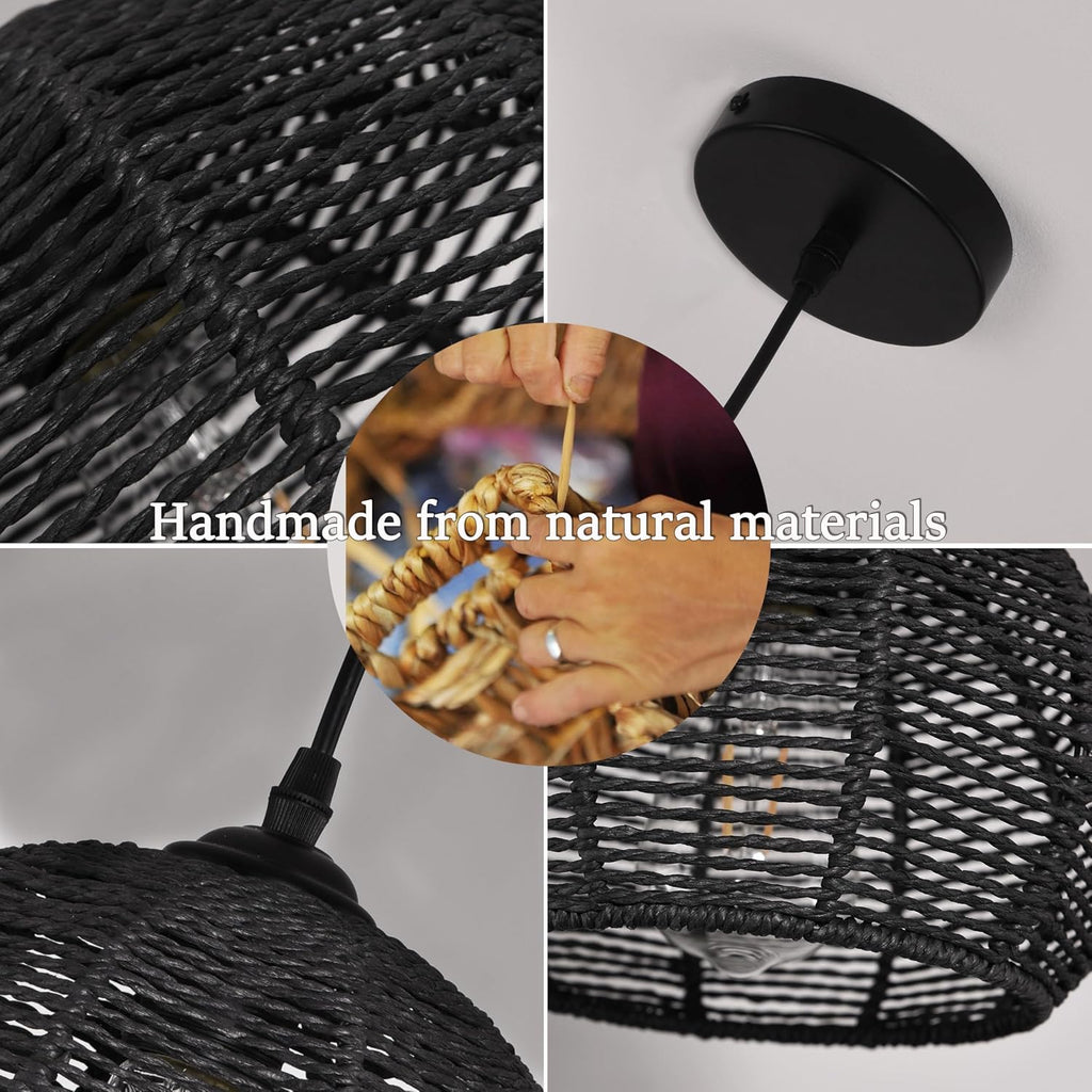 black woven boho chandelier wicker rattan dome pendant showing dimensions