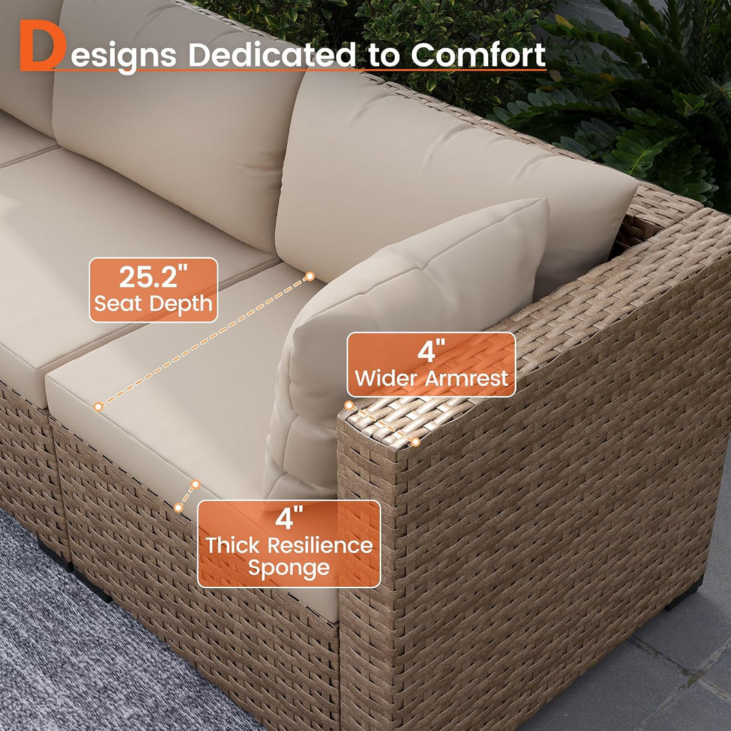 Patio Furniture Set, 7-Piece Outdoor Wicker Sectional Sofa, White