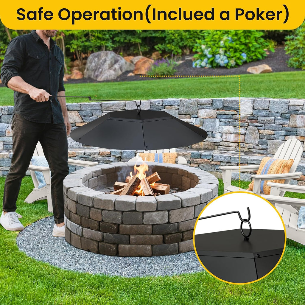 28 inch Metal Round Fire Pit Lid with Handle & Poker
