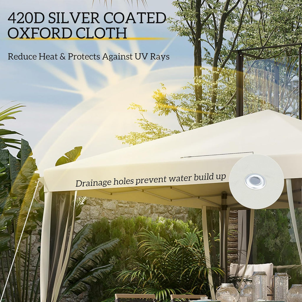 Outsunny 10' x 10' Pop Up Canopy Tent with Netting Carry Bag Beige