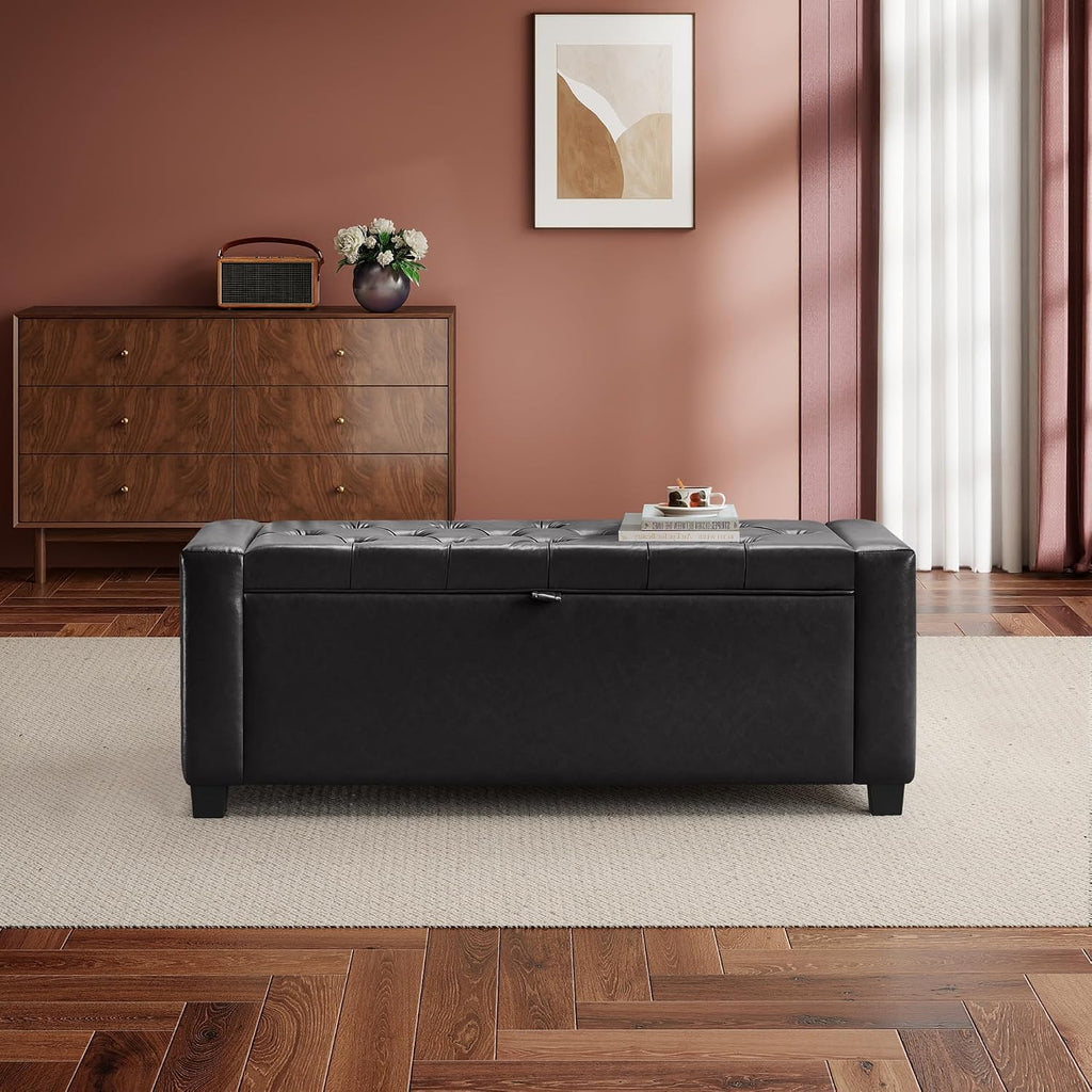 grainell 42.13” storage ottoman bench, upholstered tufted bedroom showing dimensions