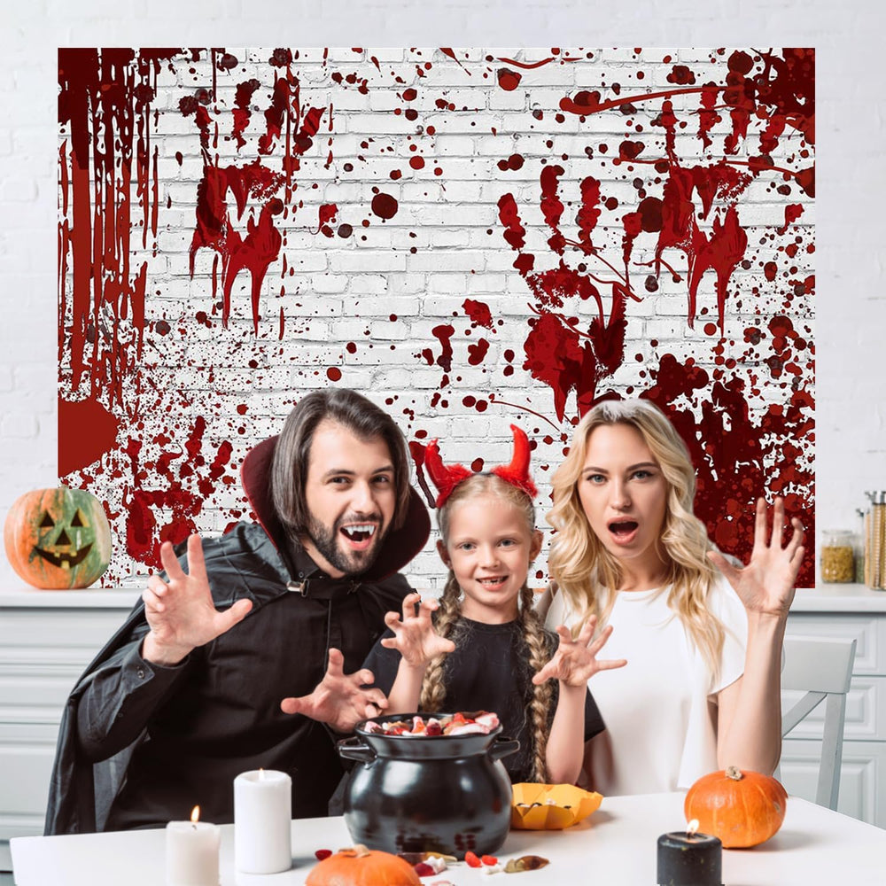 Mocsicka 10x8ft Halloween Backdrop Bloody Horror Scary Handprint Bloodstain S...