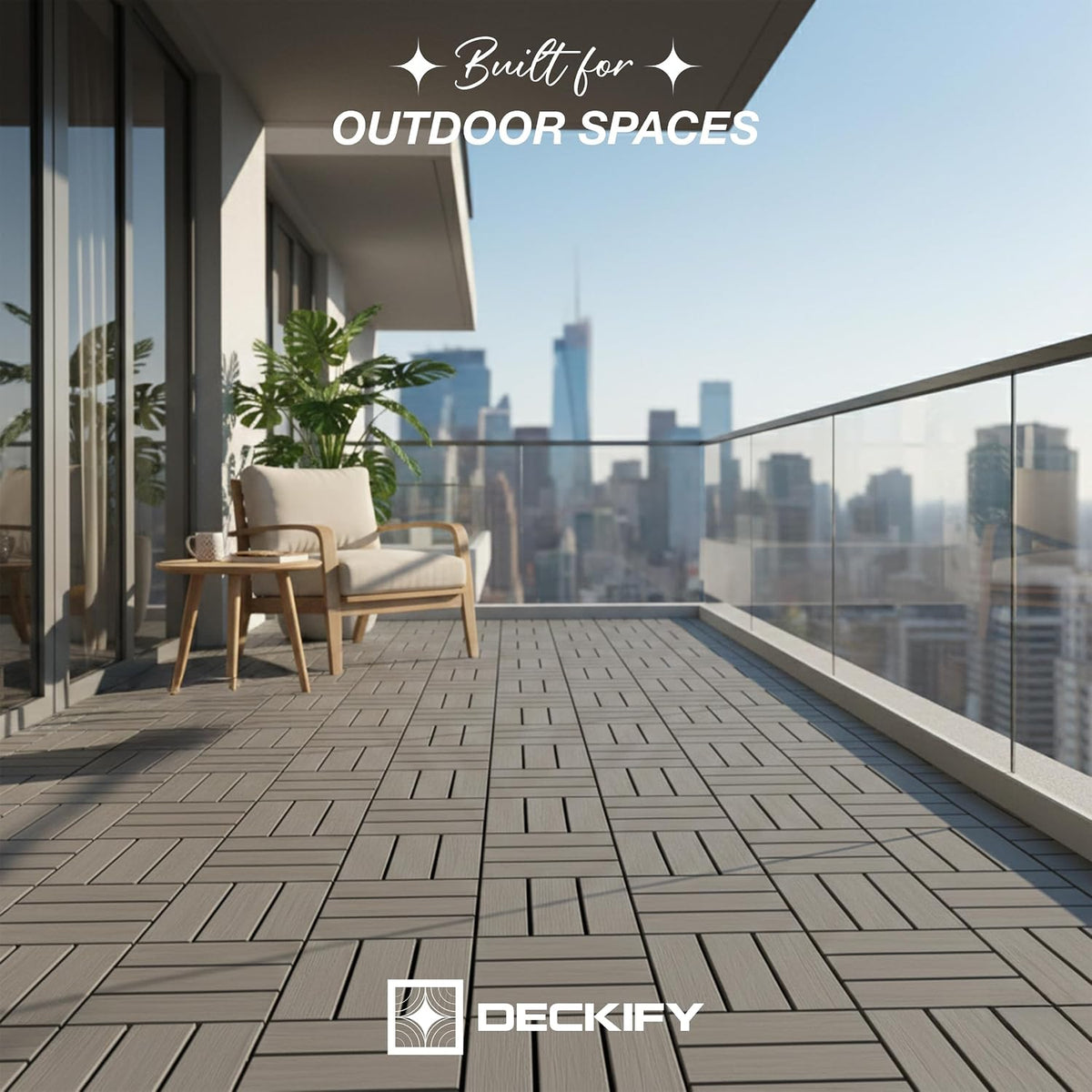 Acacia Interlocking Deck Tiles Outdoor Waterproof All Weather Grey Crossed