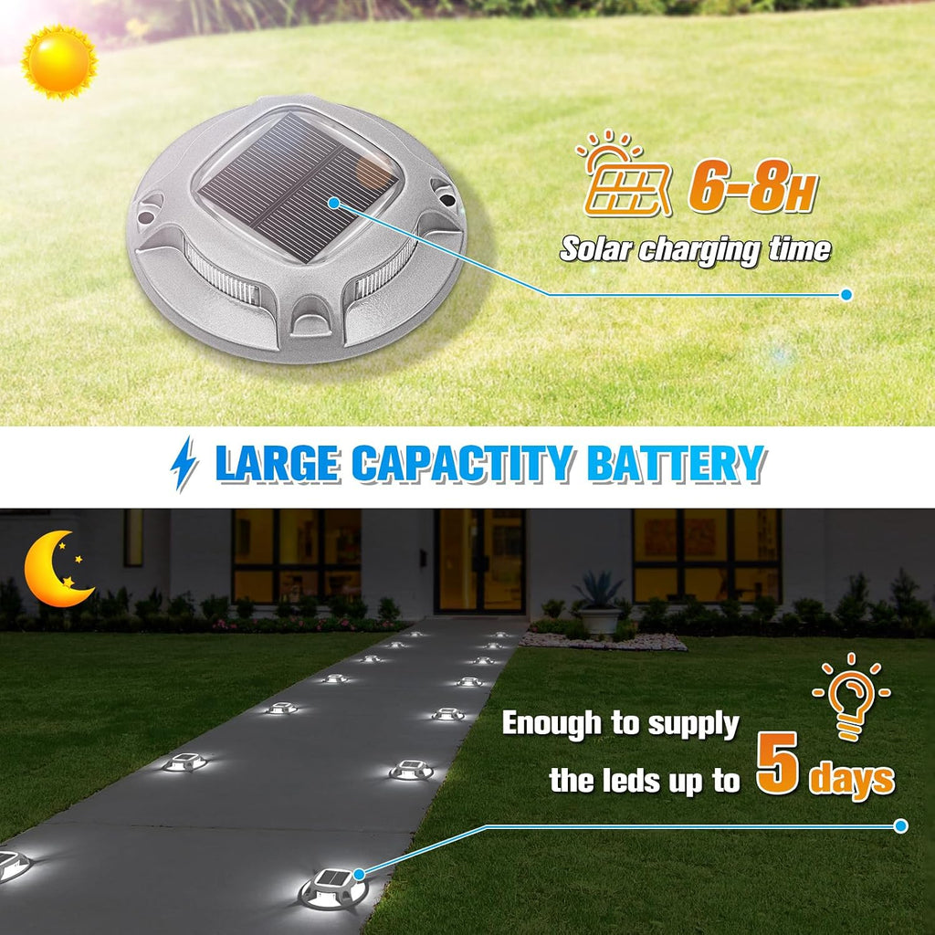 VOLISUN Solar Driveway Lights Dock Deck Lights 12 Pack,2 Colors in 1 Led IP67 Waterproof Outdoor Warning Step Lights for Driveway Sidewalk Pathway (White/Warm White)
