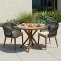 PURPLE LEAF Outdoor Round Dining Set for 2 with Sunbrella Cushion Deep Teak