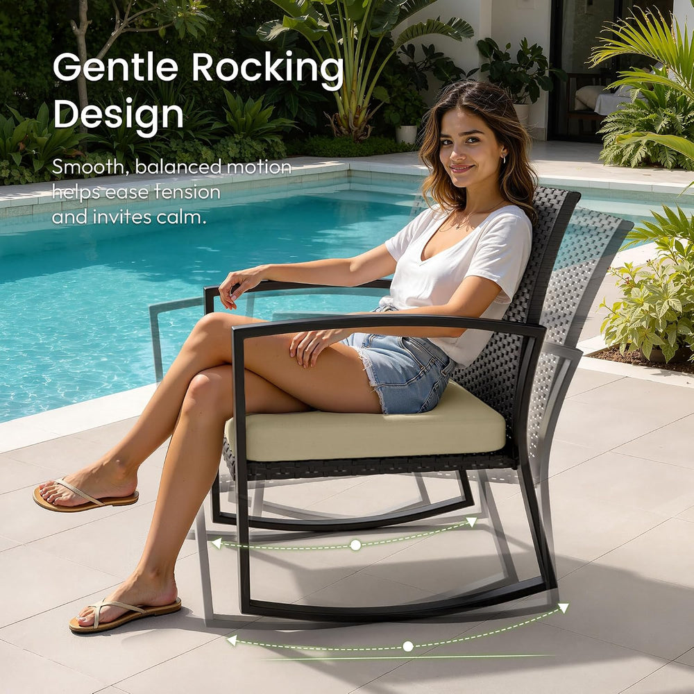 Rocking Patio Bistro Sets - All-Weather - 3 Piece Rattan Conversation Furnitu...