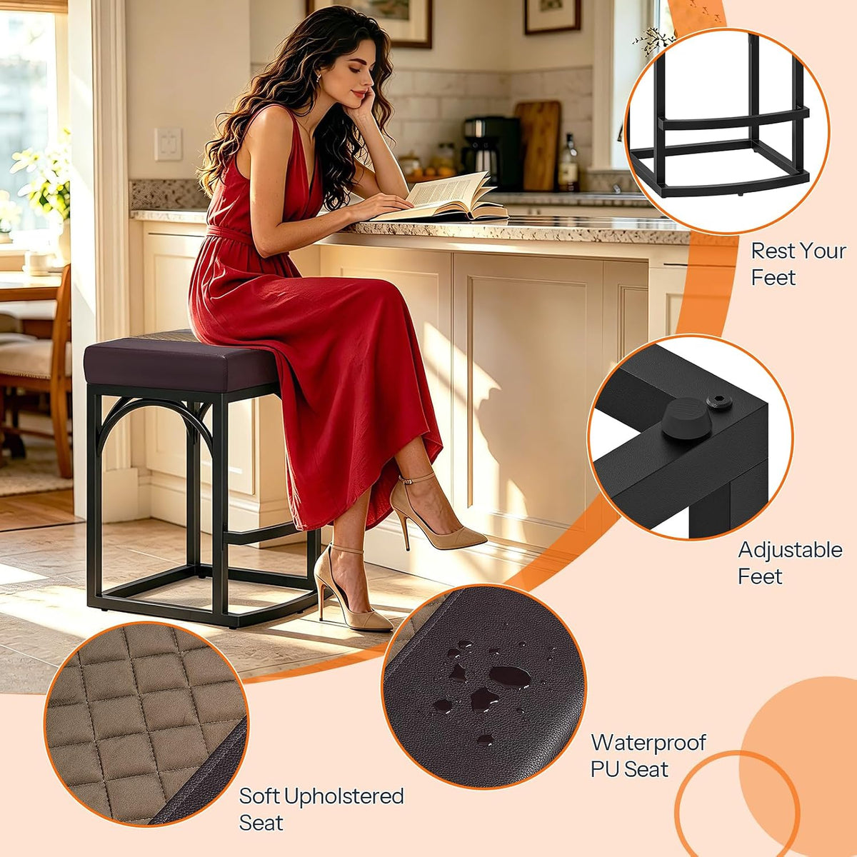 HOOBRO Bar Stools, Set of 2 Bar Stools
