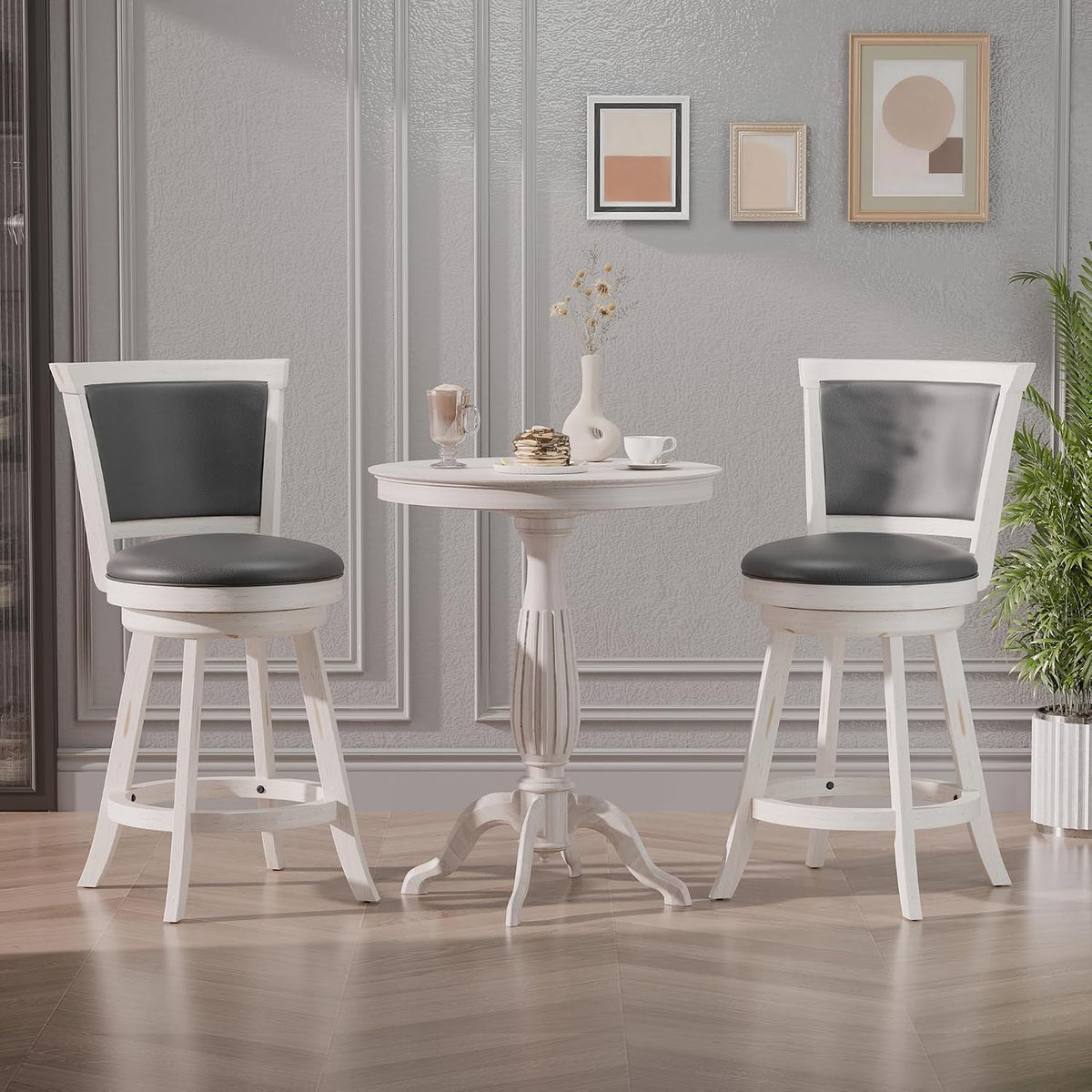Bar Stools Set of 2, Farmhouse 24" Counter Height Barstools, White