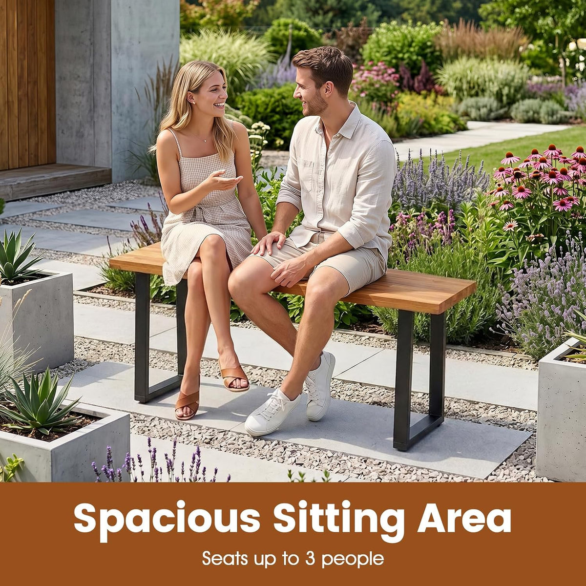 Tangkula Acacia Wood Outdoor Bench, 2-Person Backless Patio Dining Bench