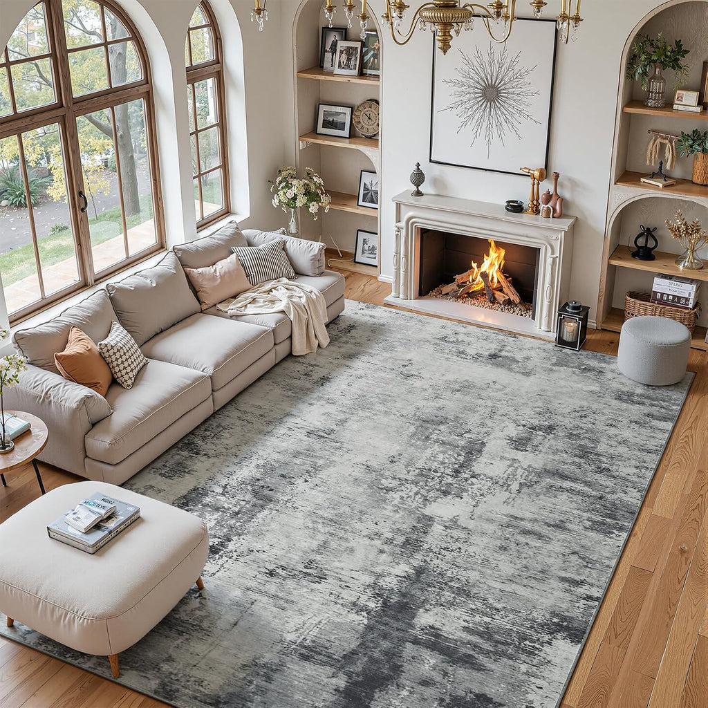 Beraliy Washable 6x9 Abstract Area Rugs for Living Room Bedroom, Grey