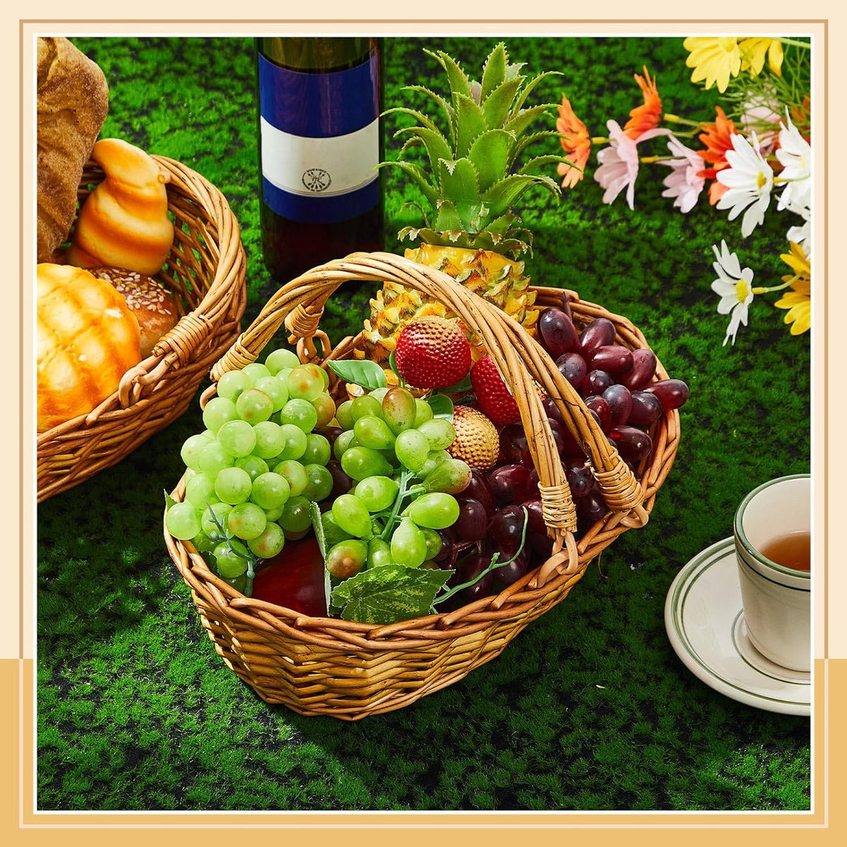 Sintuff 6 Pcs Wicker Picnic Baskets with Handles, Willow Woven,Natural