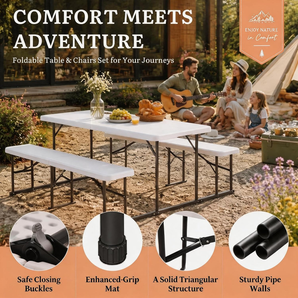 DWVO 4.5ft Picnic Table, Outdoor Folding Picnic Tables with Benches