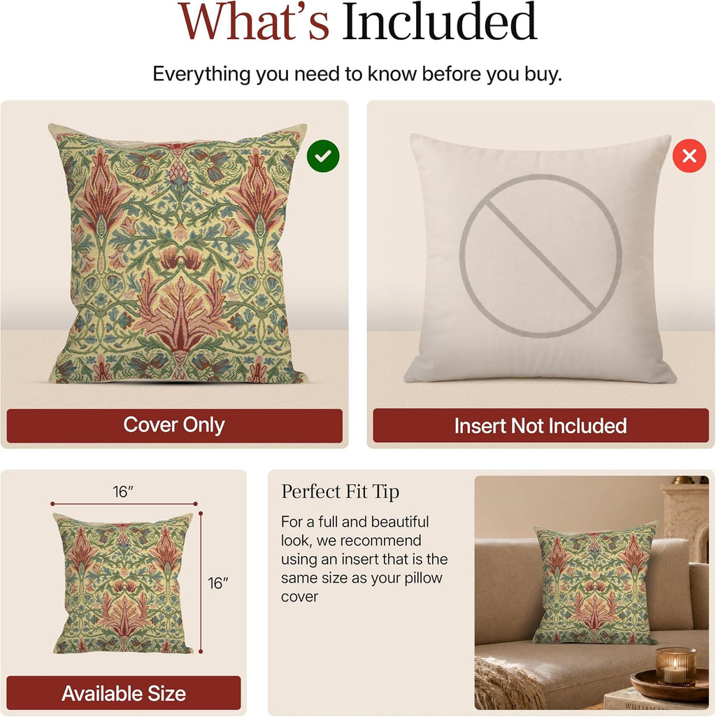 William Morris Snakeshead Tapestry Throw Pillow Cover 16 x 16 in