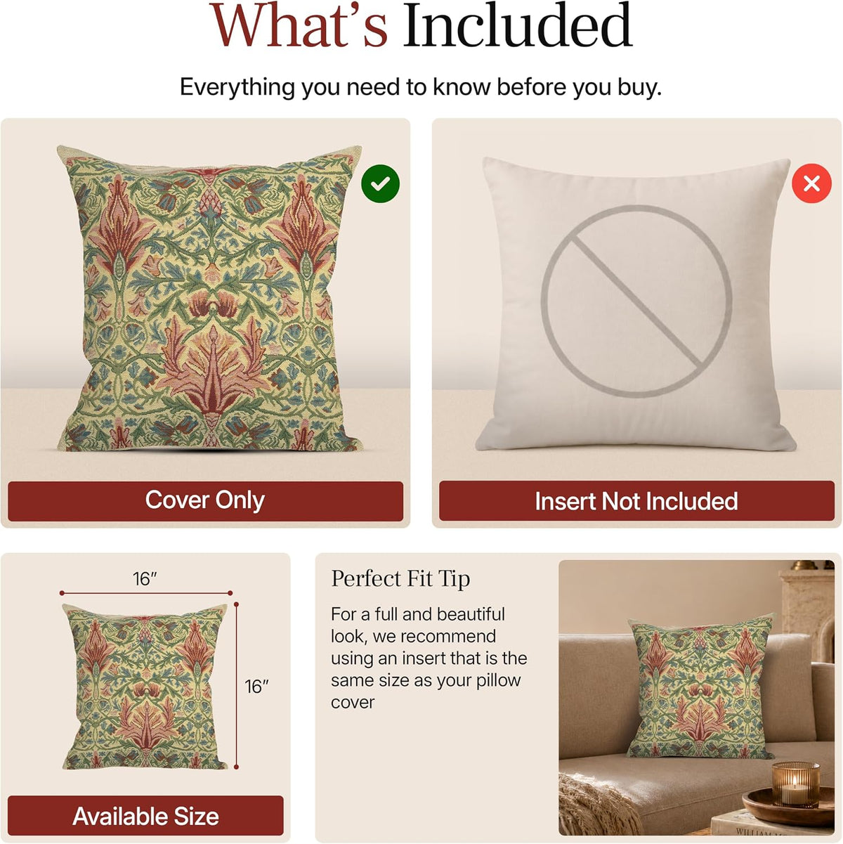 William Morris Snakeshead Tapestry Throw Pillow Cover 16 x 16 in
