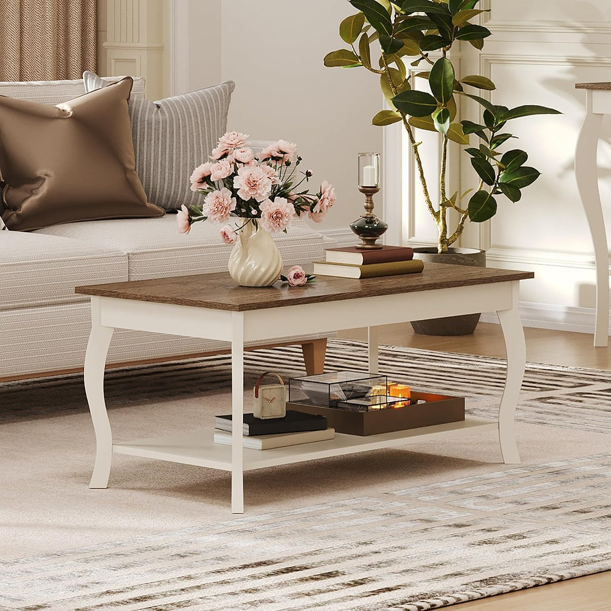 ChooChoo Coffee Table with Curved Legs and Storage Shelf