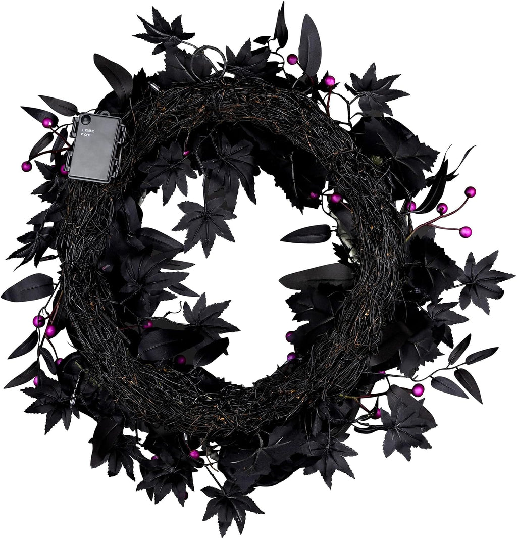 National Tree Company, 24inch Artificial Bad to The Bone Halloween Wreath, 30 Purple LED Lights,