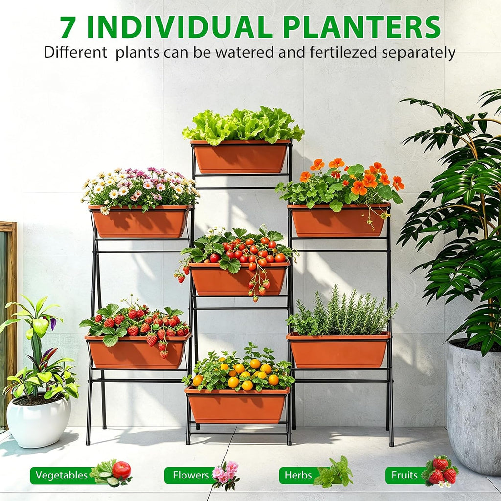 Raised Garden Bed Tiered Vertical Standing Planter Box Outdoor, Red