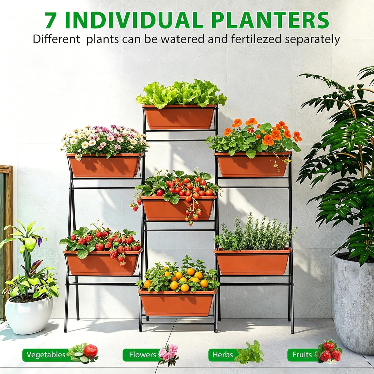 Raised Garden Bed Tiered Vertical Standing Planter Box Outdoor, Red