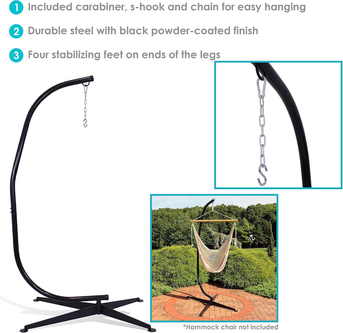 Sunnydaze Steel C-Stand for Hanging Hammock Chair, Black