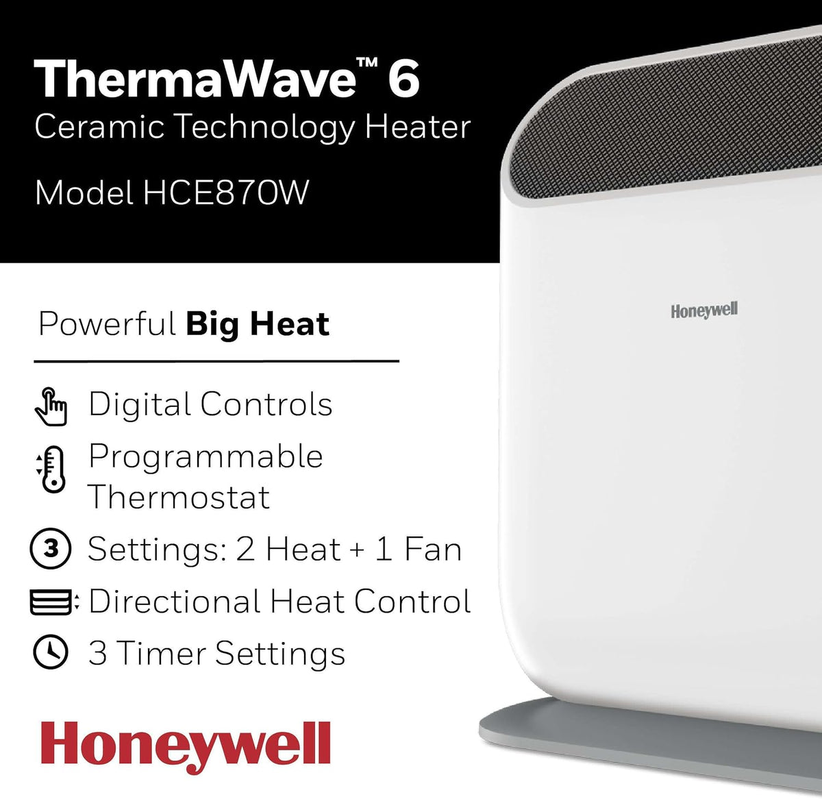 Honeywell ThermaWave 6 Ceramic Technology Space Heater, White