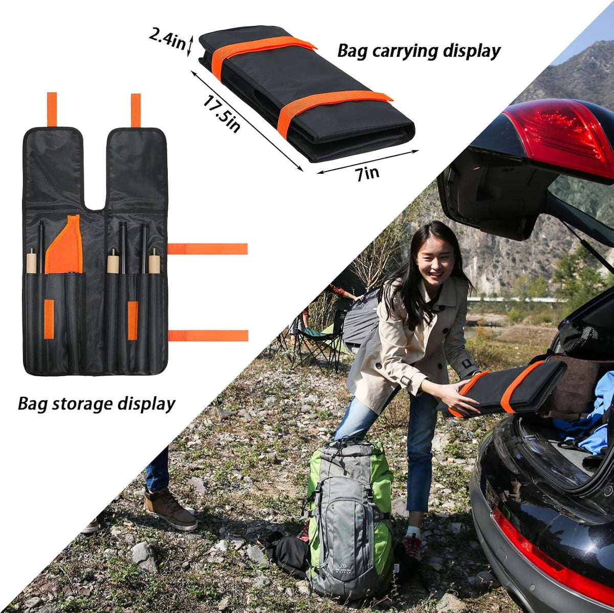 42" Fire Log Grabber & Fire Poker Set with Storage Bag, Portable Detachable