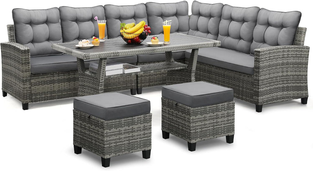 KROFEM 6 Piece Patio Furniture Set, Dining and Conversation Set