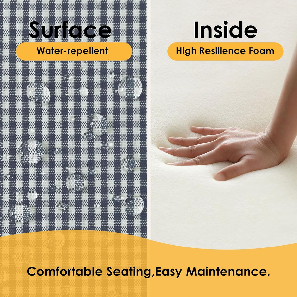 Outdoor Square Corner Seat Cushion, 19"x19"x3", Set of 4, Non Slip Seat Cushion Pads with Removable Cover for Patio Furniture, Garden Yard Lawn, Black White Mini Check