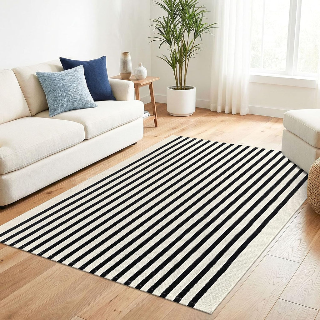 KILOCOCO Beige Striped Rug 4x6 ft Indoor Washable Rugs Front Door Rugs
