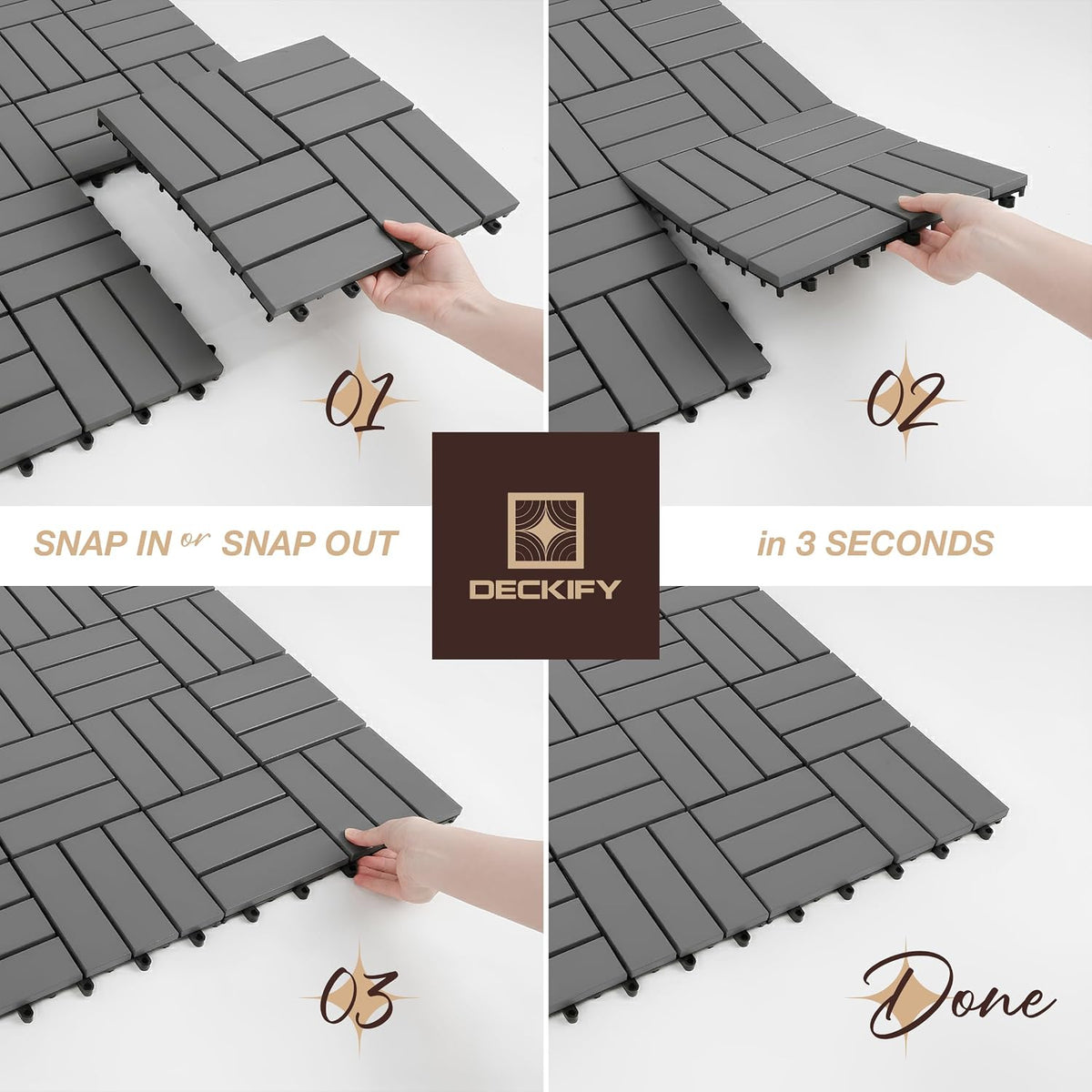 Acacia Interlocking Deck Tiles Outdoor Waterproof All Weather Grey Crossed