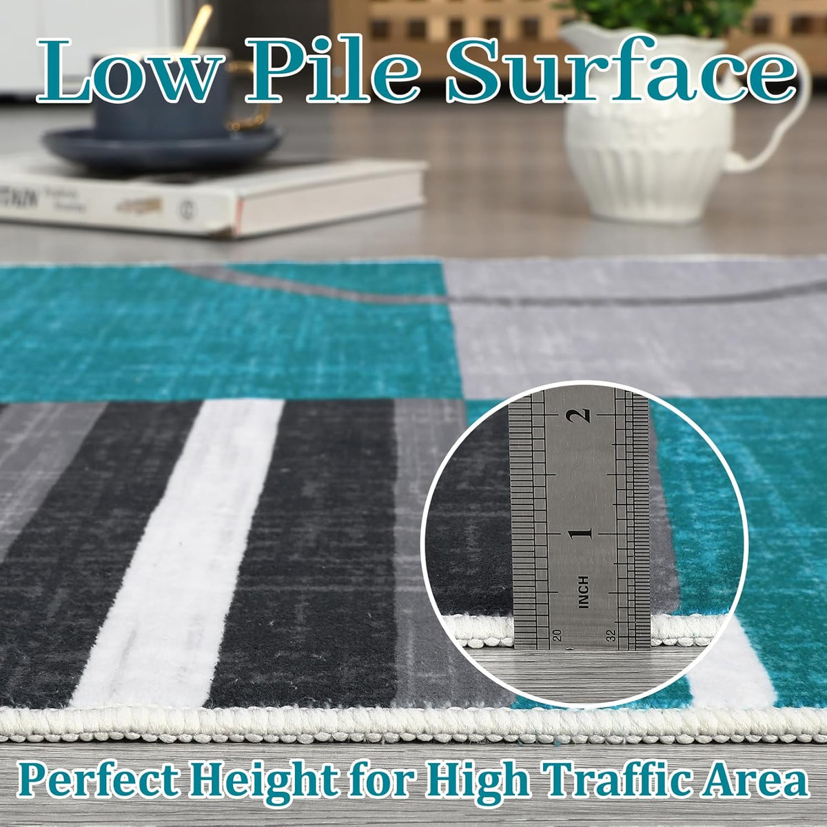 RUGSREAL 9x12 Washable Rugs Abstract Circles Rug Low Pile Throw Carpet