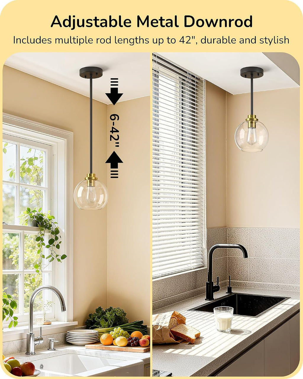 edishine pendant lights 2-pack kitchen island black gold, close-up detail