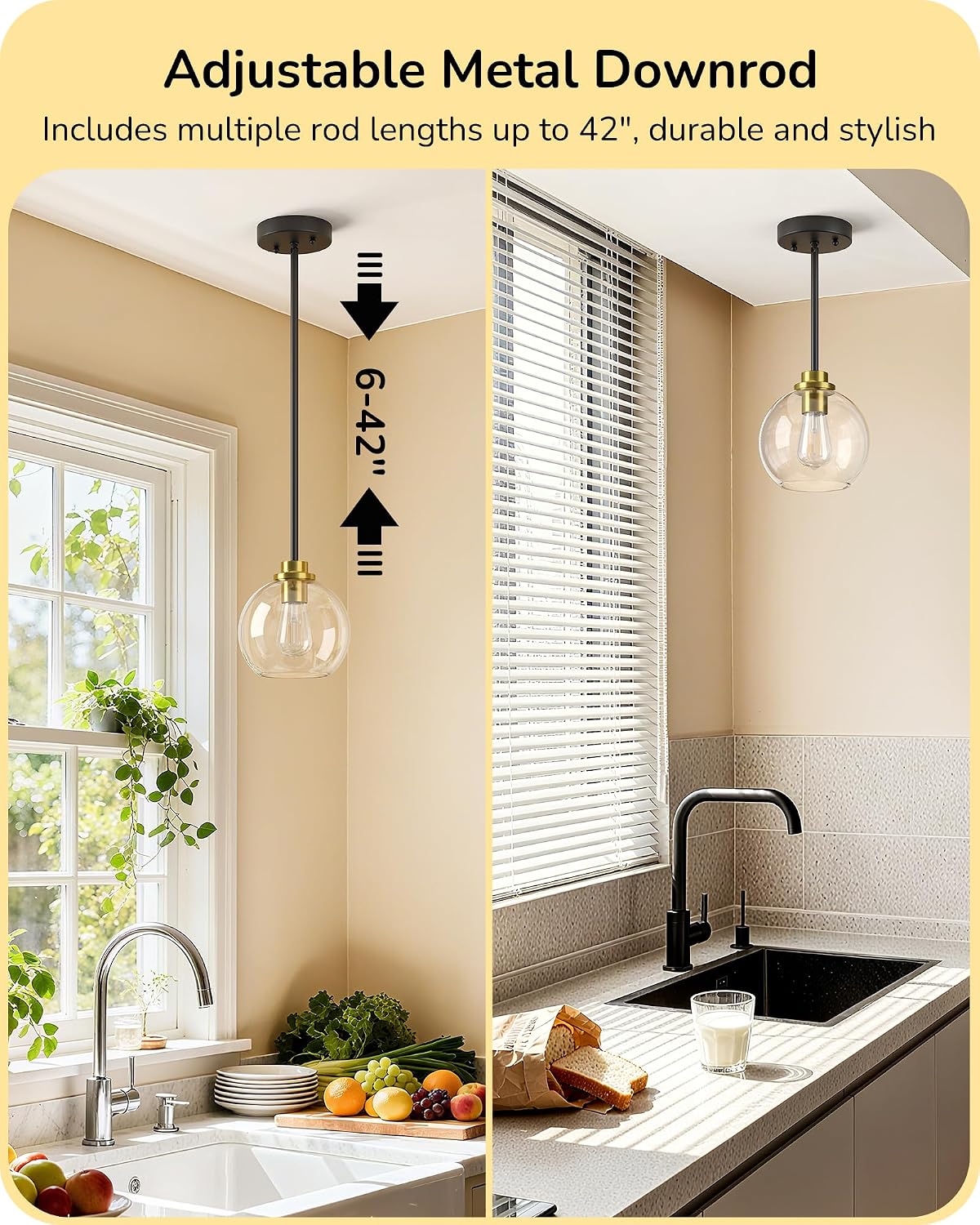 edishine pendant lights 2-pack kitchen island black gold, close-up detail