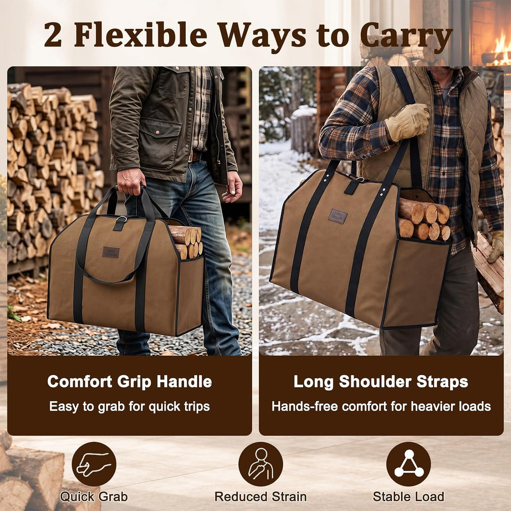FEED GARDEN Extra Large Firewood Carrier, Waxed Canvas Log Carrier Bag