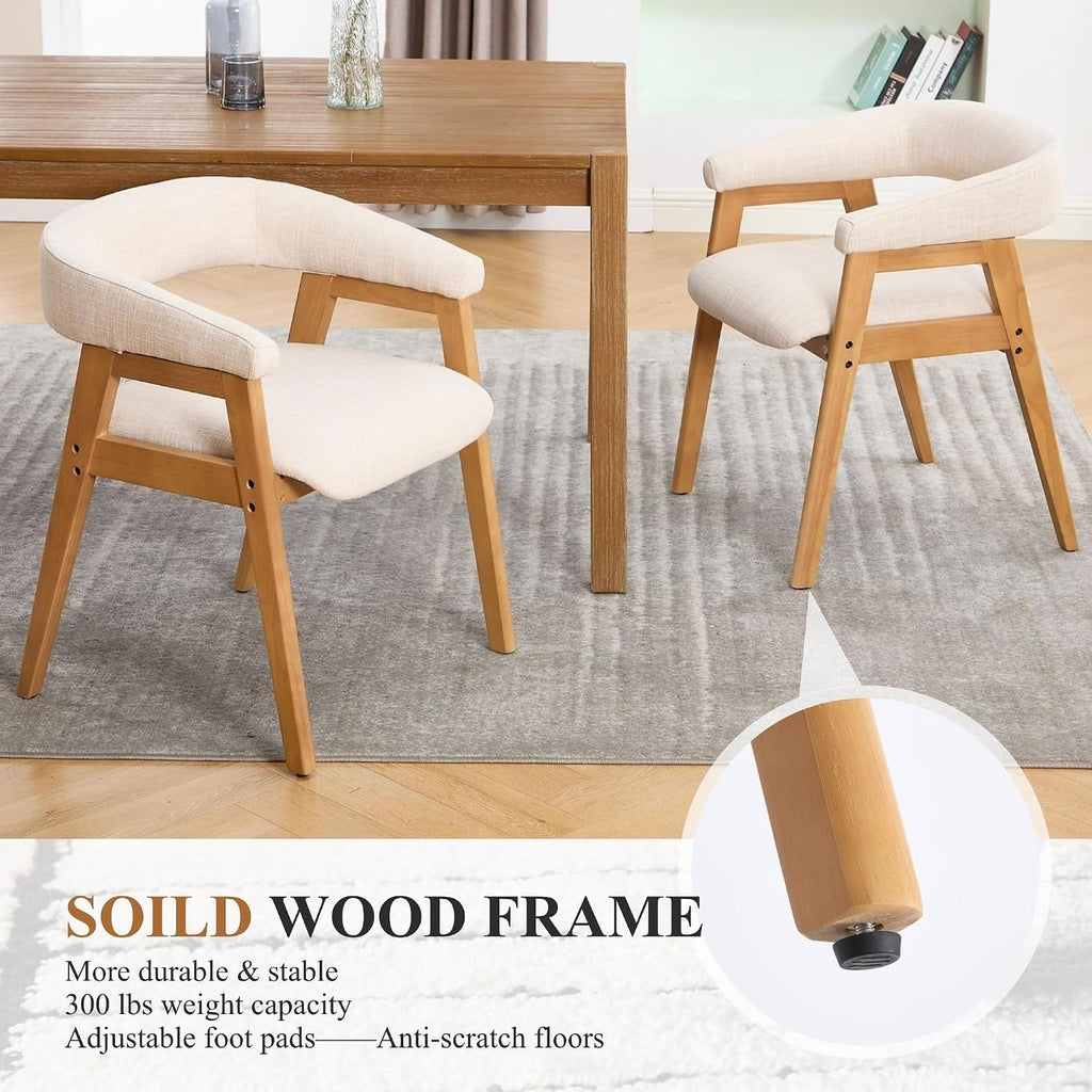CIMOTA Modern Barrel Dining Chairs with Arms Set of 6, Upholstered Fabric Kitchen & Dining Room Chairs with Open Back/Solid Wooden Base, Comfy Side Chairs, Linen Beige
