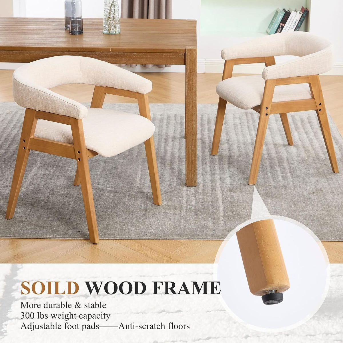 CIMOTA Modern Barrel Dining Chairs with Arms Set of 6, Upholstered Fabric Kitchen & Dining Room Chairs with Open Back/Solid Wooden Base, Comfy Side Chairs, Linen Beige