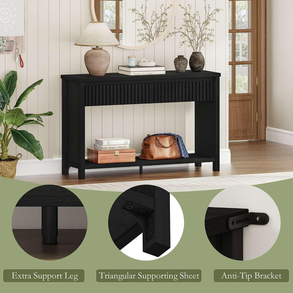 BON AUGURE Black Console Table for Entryway, 47" Entryway Table with Drawer