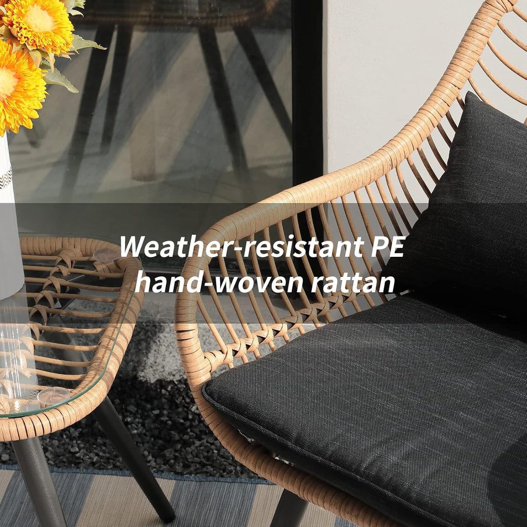Verano Garden 3 Pieces Patio Bistro Set, Wicker Conversation Chair Sets