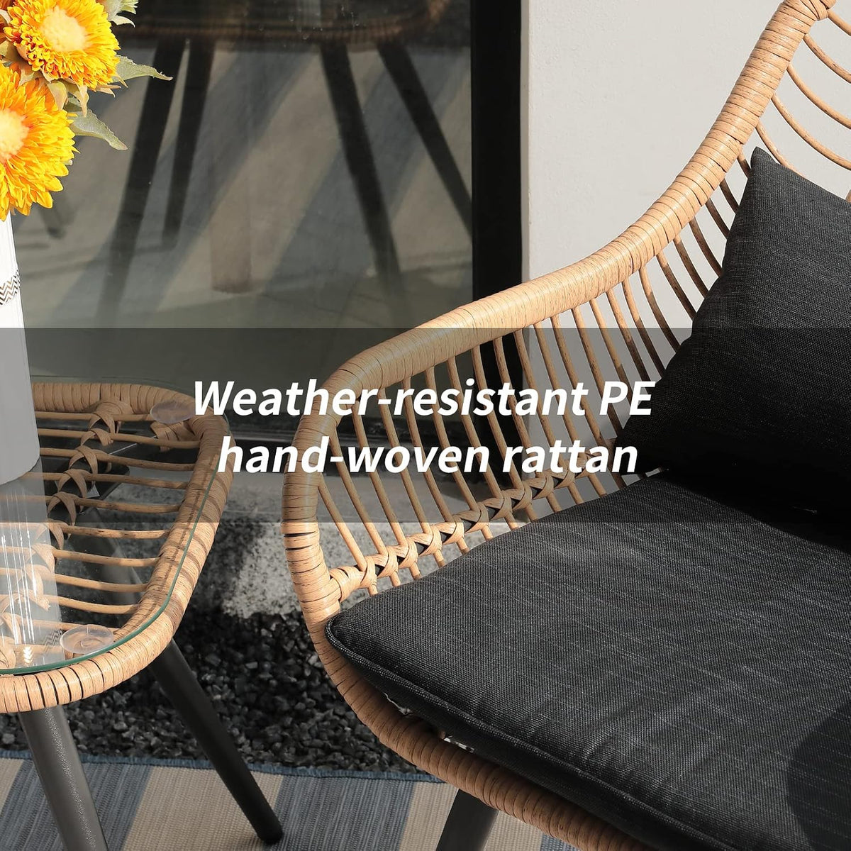 Verano Garden 3 Pieces Patio Bistro Set, Wicker Conversation Chair Sets